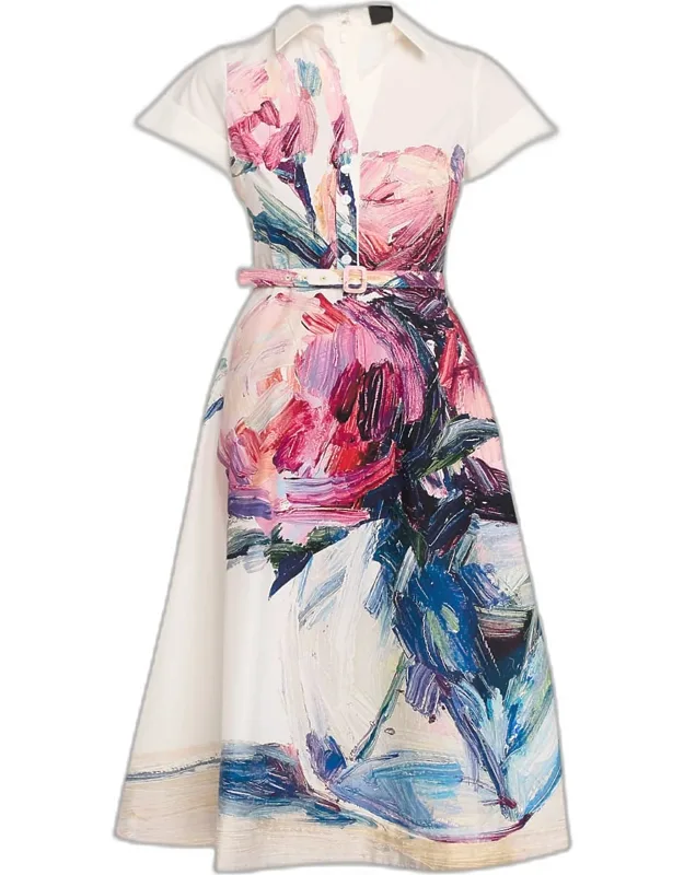 Floral Short-sleeve Shirtwaist Dress