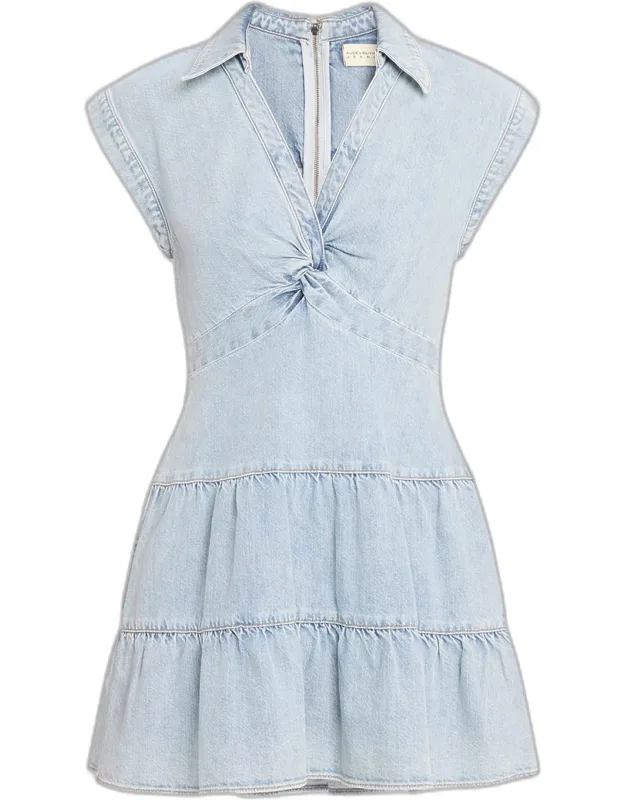 Deep V Twist Denim Mini Dress