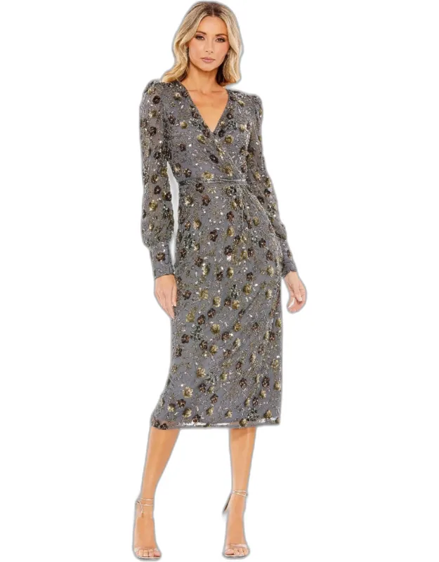 Long Sleeve V Neck Midi Dress