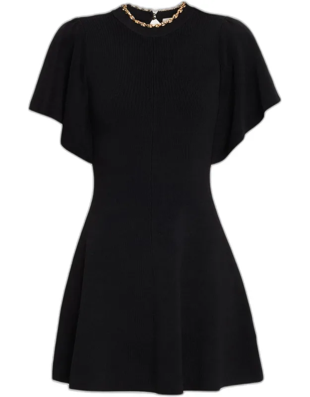 Chain-trim Rib Knit Mini Dress