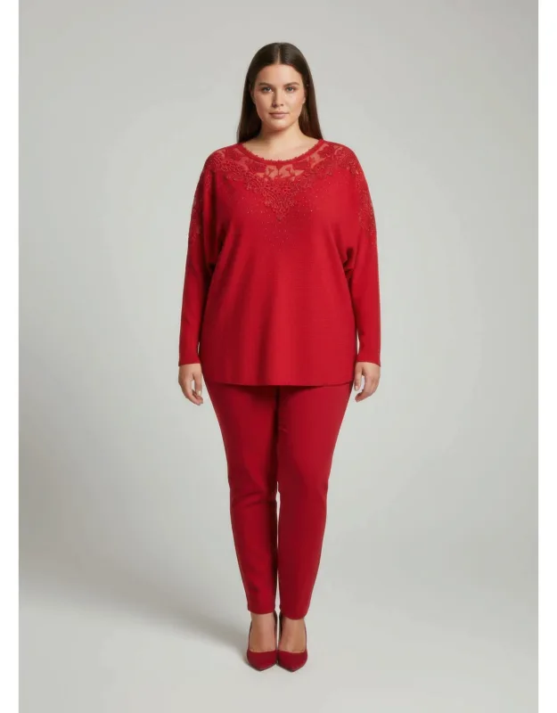 Lace Embellished Knit Tunic Top