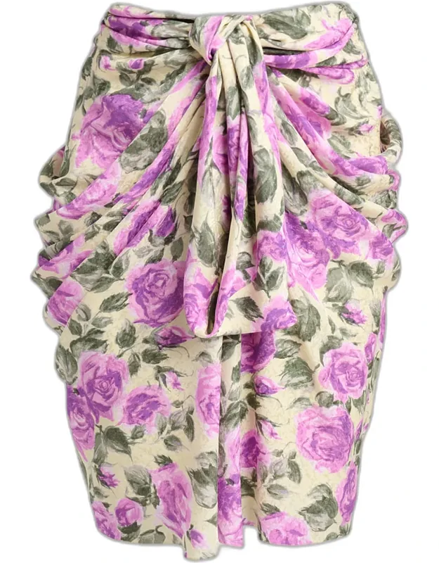 Floral Draped Silk Bow Skirt