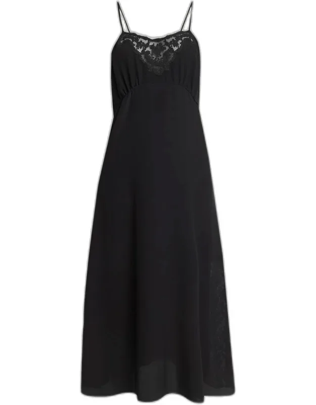 Lace-trim Empire Silk Midi Slip Dress