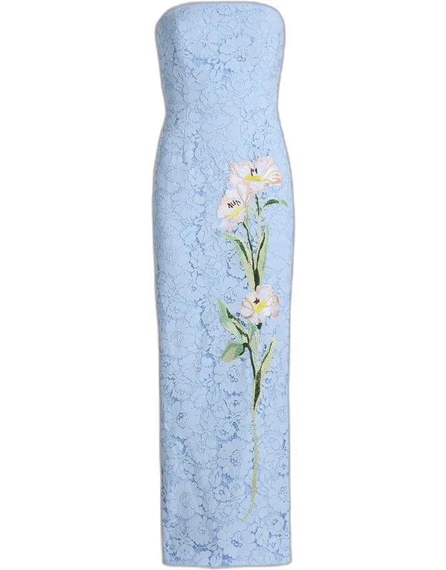 Strapless Floral Lace Midi Dress