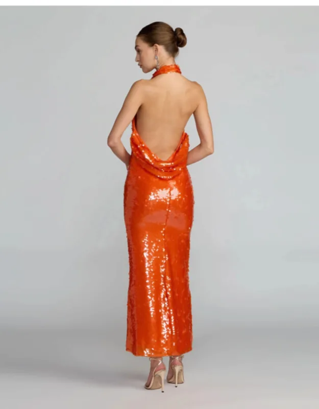 Sequin Halter Neck Open Back Dress