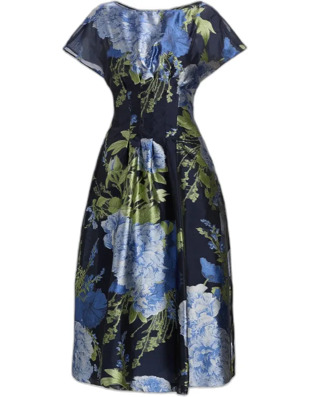 Floral-print Organza Jacquard Midi Dress