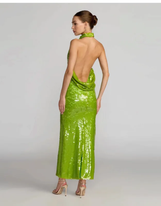 Sequin Halter Neck Open Back Dress