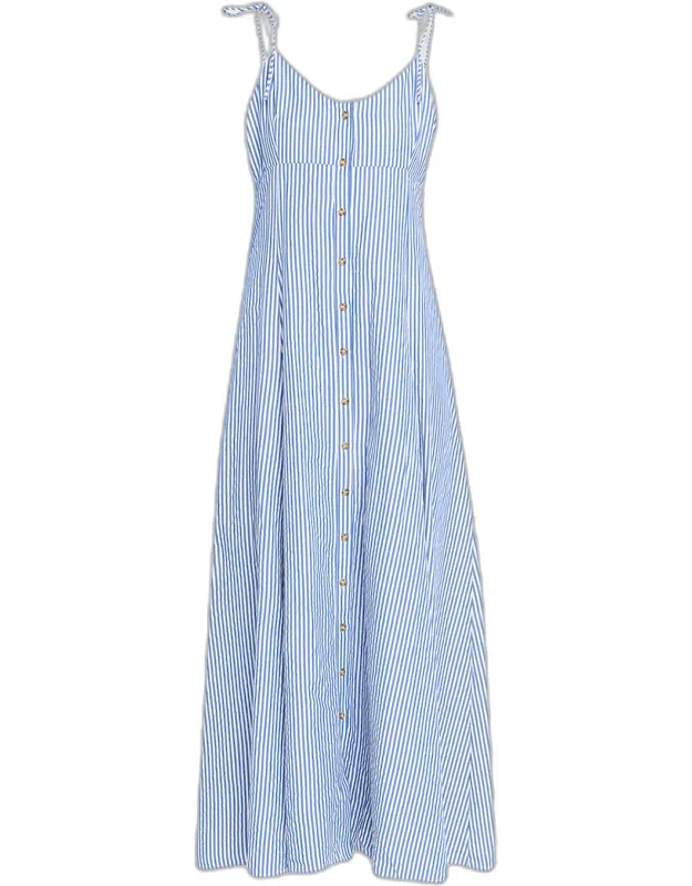 Striped Button-front Maxi Dress