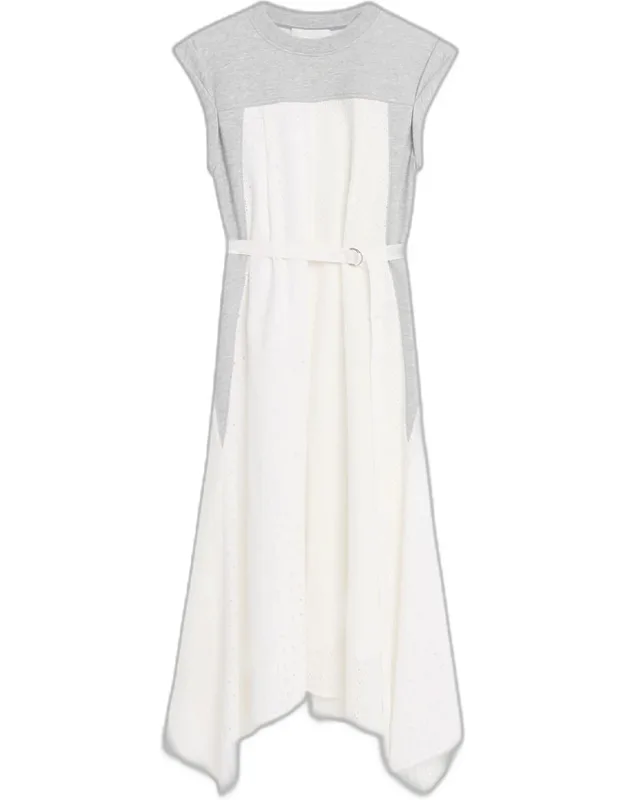 Cap-sleeve Broderie Anglaise Combo Midi Dress
