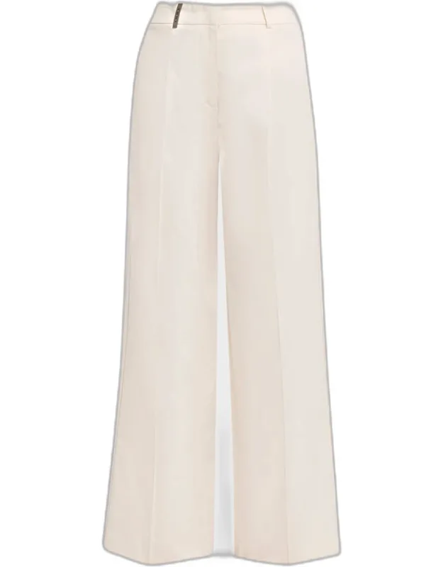 Stretch Cotton Sateen Palazzo Trousers