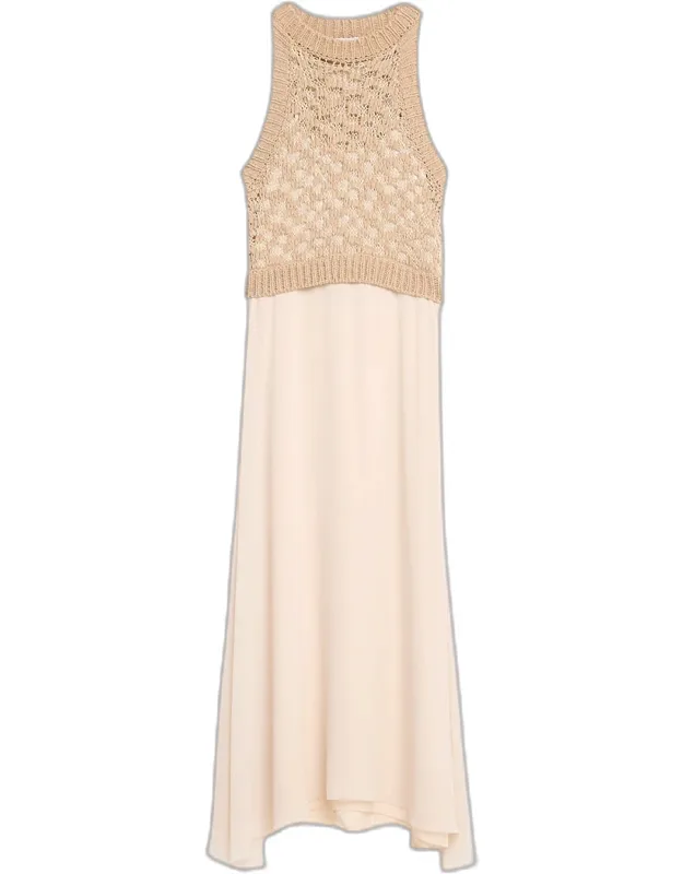 Linen, Cotton, And Lurex Long Sleeveless Dress