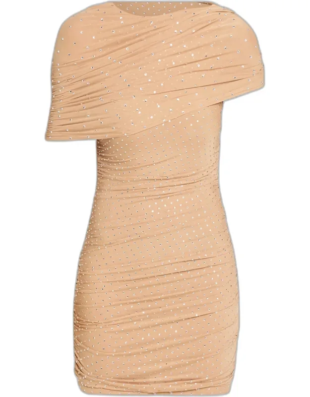 Embellished Mesh Cape Dress