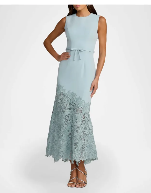 Guipure Lace Crepe Trumpet Midi Dress