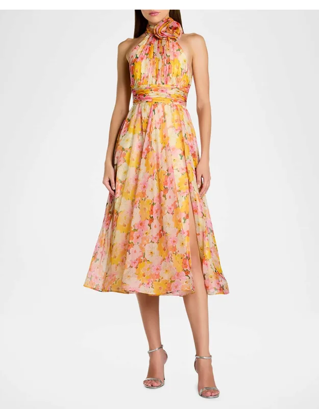 Floral-print Chiffon Halter Midi Dress