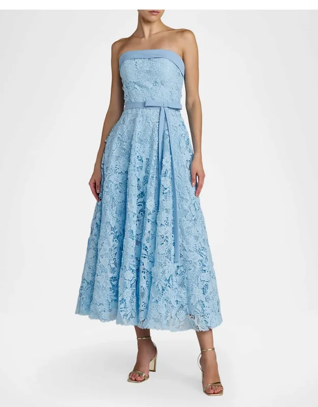 Floral-lace Crepe Strapless Midi Dress