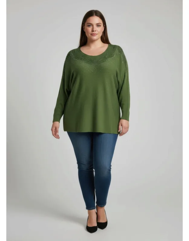 Embellished Neckline Dolman Sleeve Tunic Top