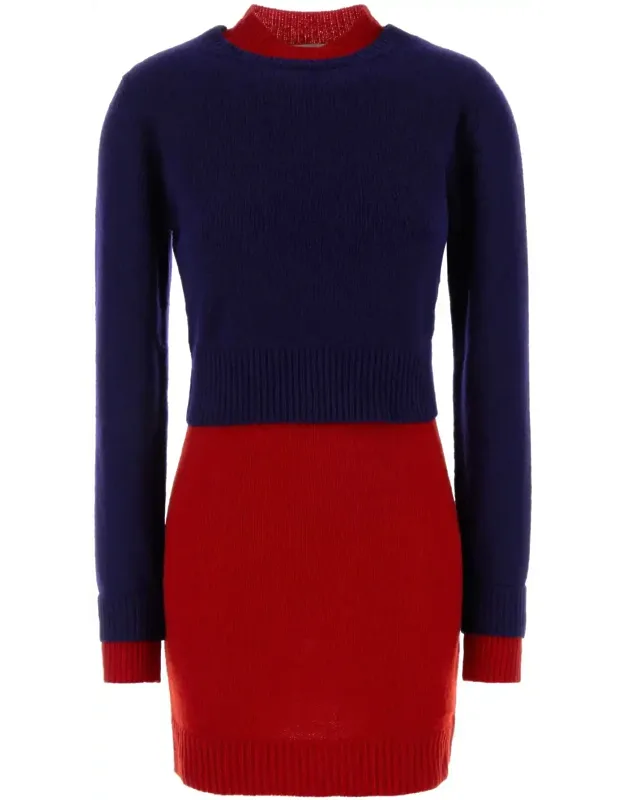 Two-tone Wool Blend Dress
