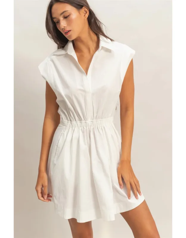 Sleeveless Collared Shirred Mini Dress