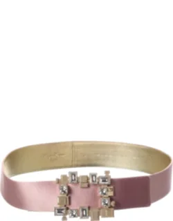 Satin Belt With Gold-tone Hardware And Embellished Pin Buckle Closure