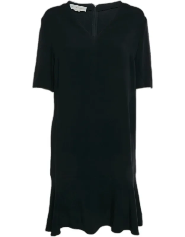 Crepe Ruffle Hem Mini Shift Dress