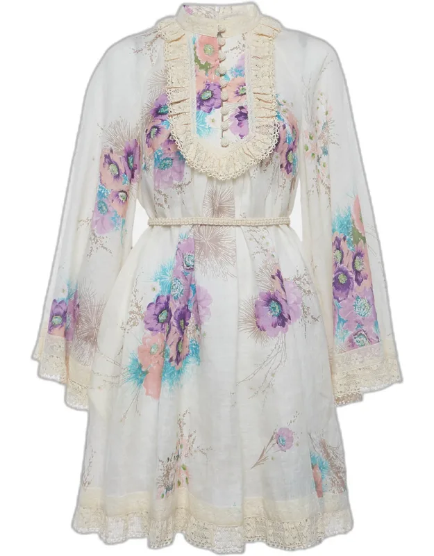 Floral Print Lace Trim Swing Dress