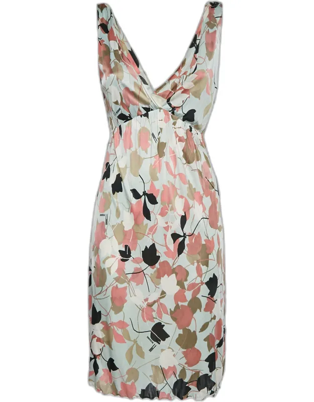 Floral Print Jersey Plunge Neck Midi Dress