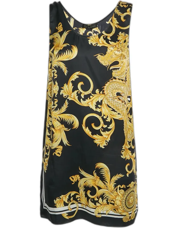 Medusa Print Silk Sleeveless Mini Dress