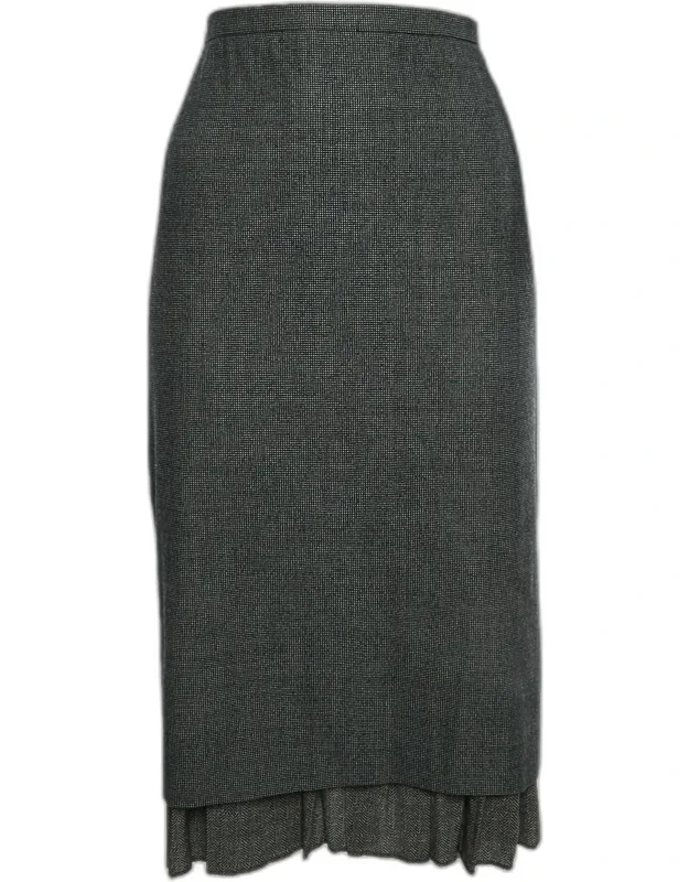Monochrome Herringbone Wool Pencil Skirt