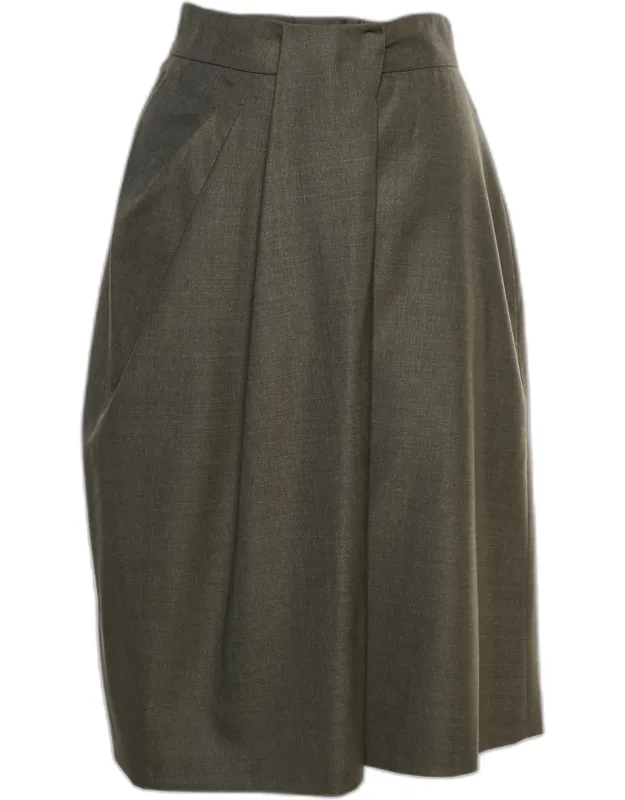 Wool Blend Pleated Knee Length Skirt