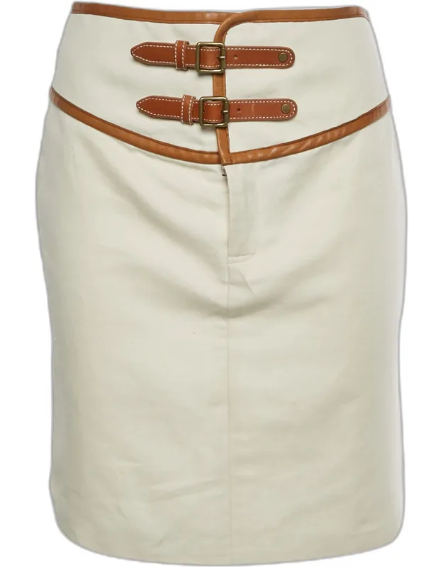 Canvas And Leather Trim Mid Length Skirt
