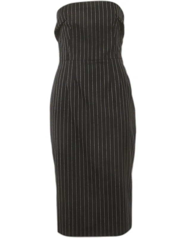 Pinstripe Wool Strapless Sheath Dress