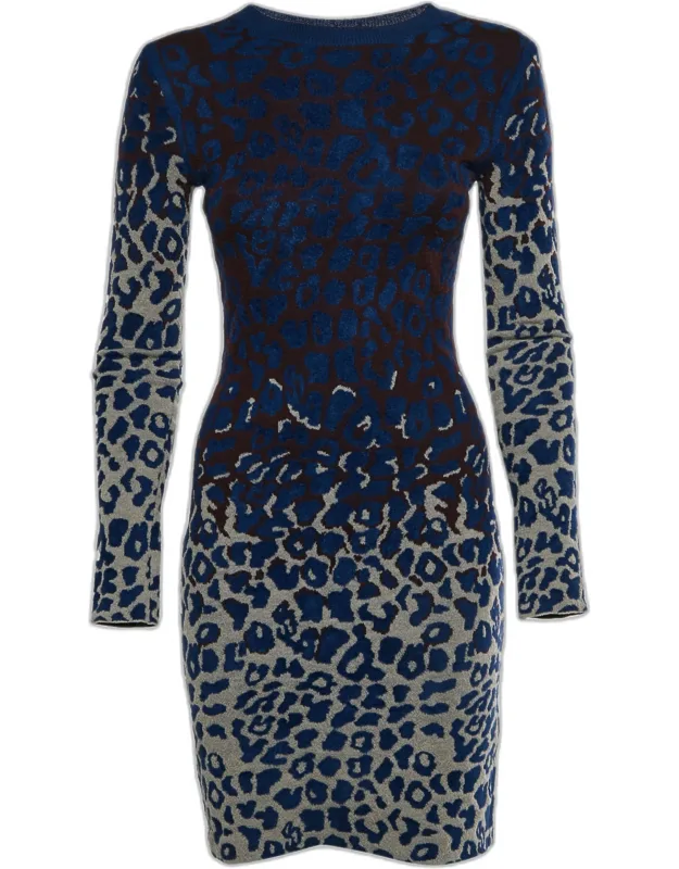 Leopard Wool Blend Jacquard Knit Mini Dress