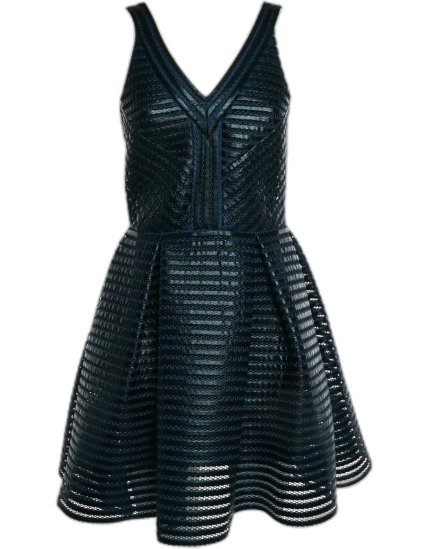 Striped Synthetic Mesh Mini Dress
