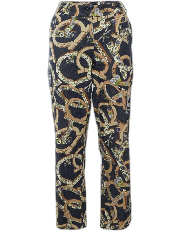 Floral Gancini Print Denim Straight Jeans