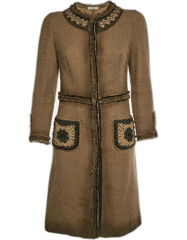 Wool Tweed Coat With Bead Embellishments