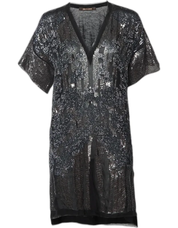 Sequined Silk Mini Shift Dress