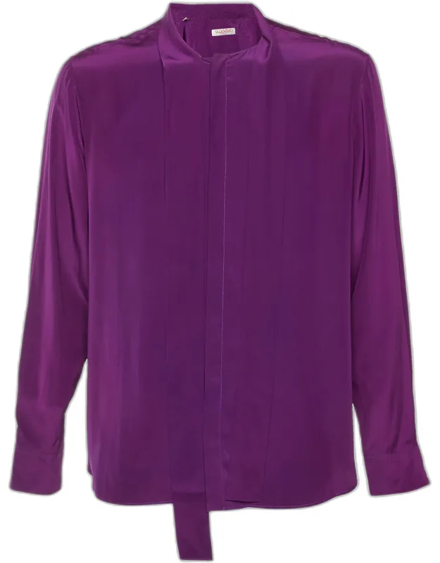 Silk Satin Neck Tie Detail Shirt