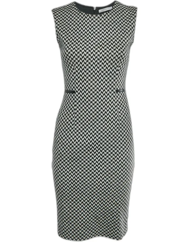 Monochrome Pattern Wool Sheath Dress