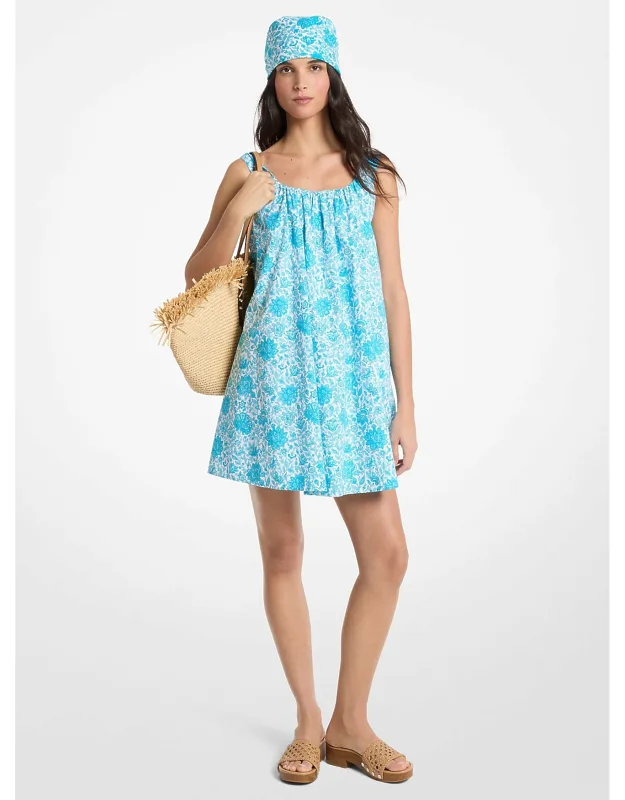 Floral Print Cotton Poplin Mini Dress