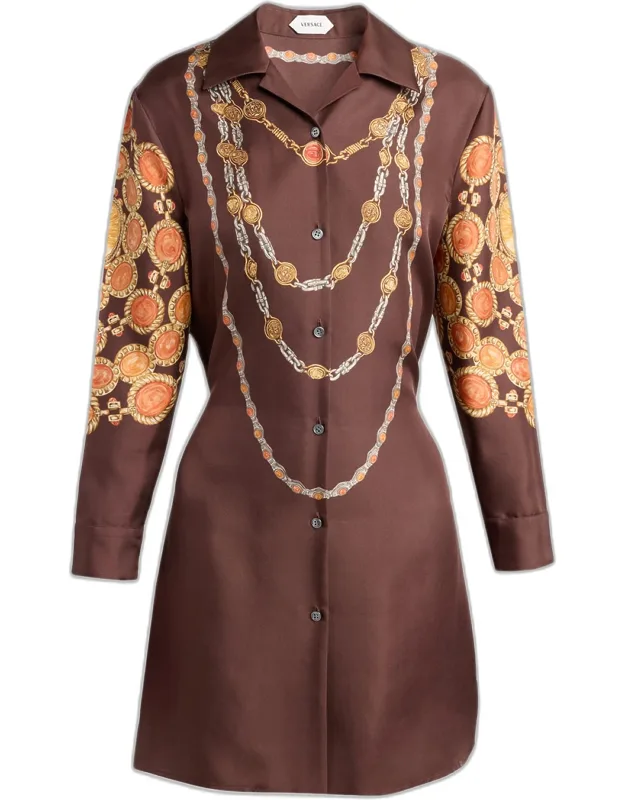 Printed Silk Twill Mini Shirtdress