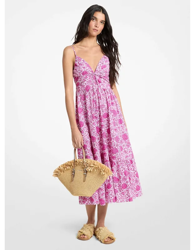 Floral Print Cotton Poplin Midi Dress
