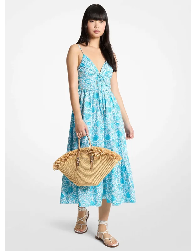 Floral Print Cotton Poplin Midi Dress