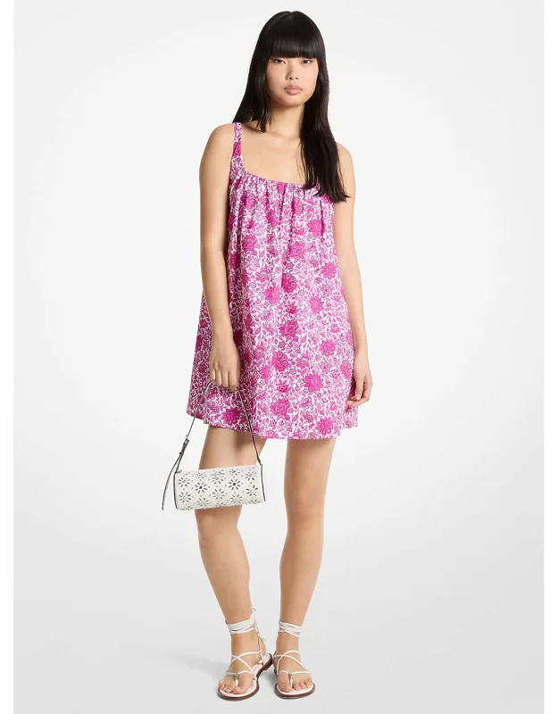 Floral Print Cotton Poplin Mini Dress