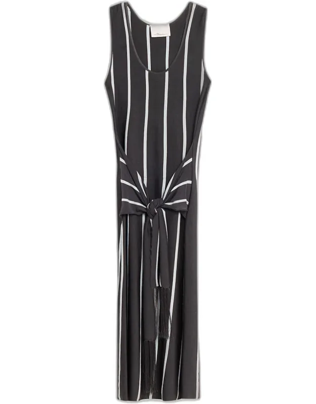 Striped Knit Tie-front Maxi Dress
