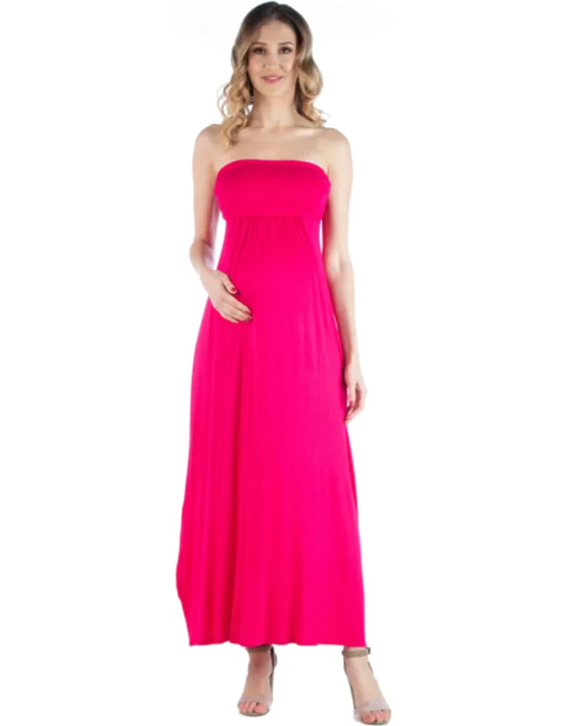 Maternity Strapless Empire Waist Ruched Detail Pleated Maxi Dress