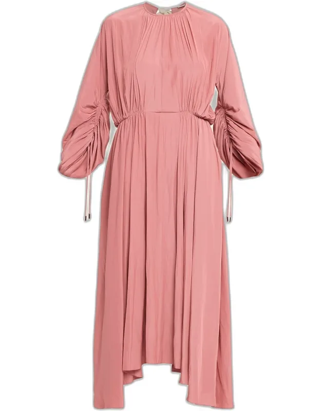 Gathered Long-sleeve Maxi Dress