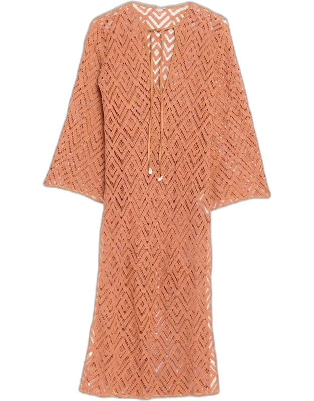 Wild Savannah Embroidered Long-sleeve Midi Tunic Dress