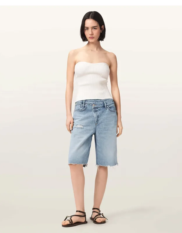 Crossover Wide Leg Denim Shorts