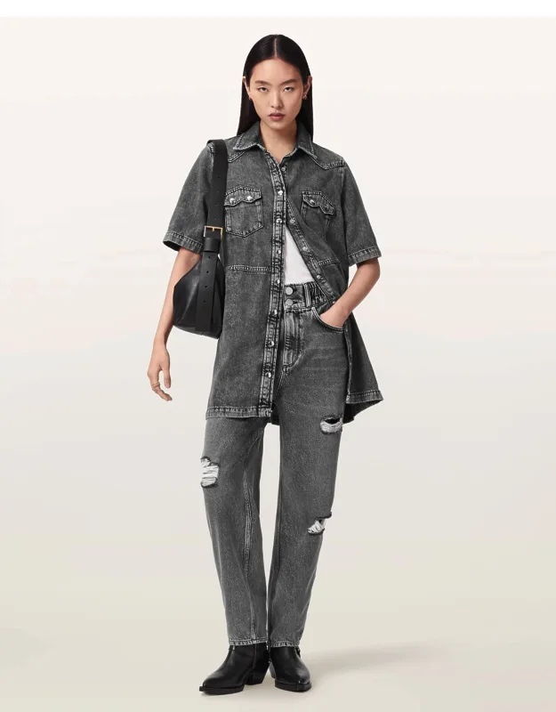 Daisy Tapered Leg Distressed Denim Jeans