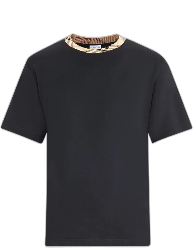 Cotton Check-trim Crewneck T-shirt